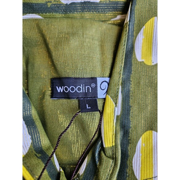 Woodin Mens Large African Pattern Long Sleeve Button Down Green Dress Shirt New - Picture 9 of 12